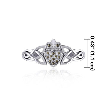 Irish Claddagh and Celtic Knotwork Silver Ring with Marcasite TRI1904 - Jewelry